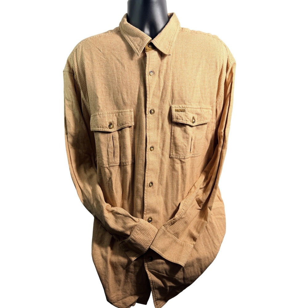 Orvis‎ Flannel Shirt Mens XL Beige Check Cotton Long Sleeve Button Front Casual